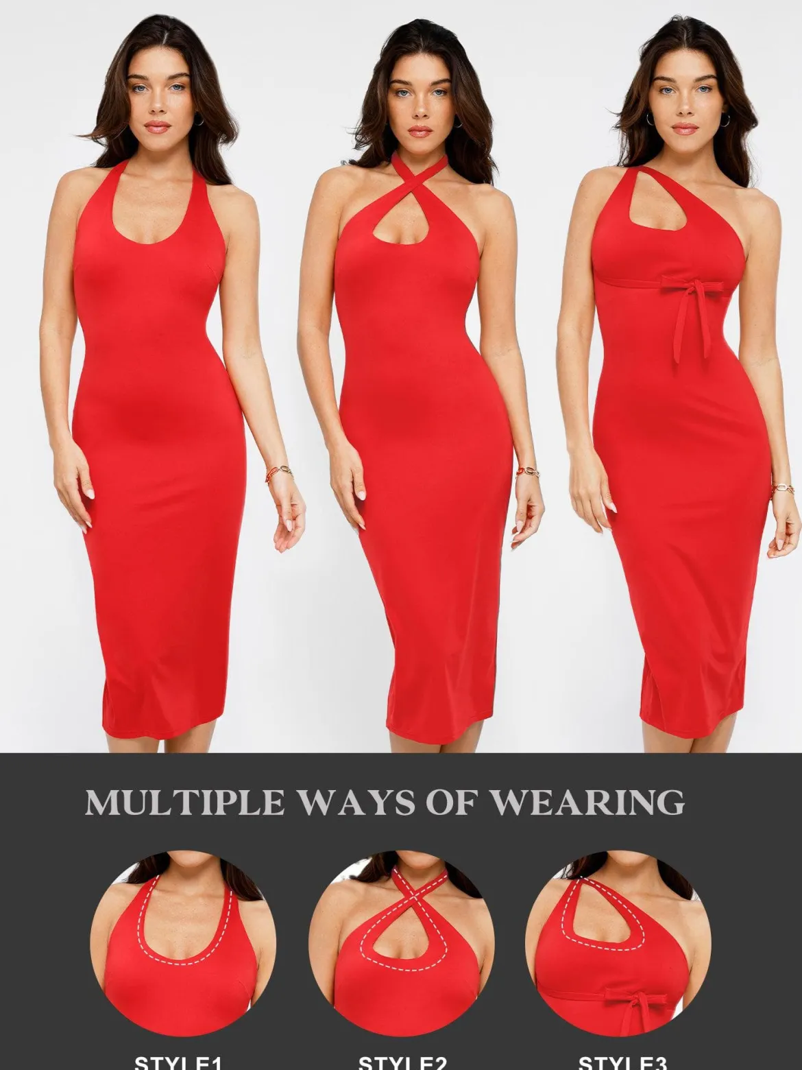 Shapewear Convertible Backless Halter Sculpting Midi Dress