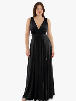 Shapewear Deep V-Neck Front Slit Goddess Maxi Dress