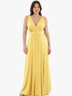 Shapewear Deep V-Neck Front Slit Goddess Maxi Dress