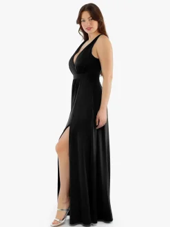 Shapewear Deep V-Neck Front Slit Goddess Maxi Dress