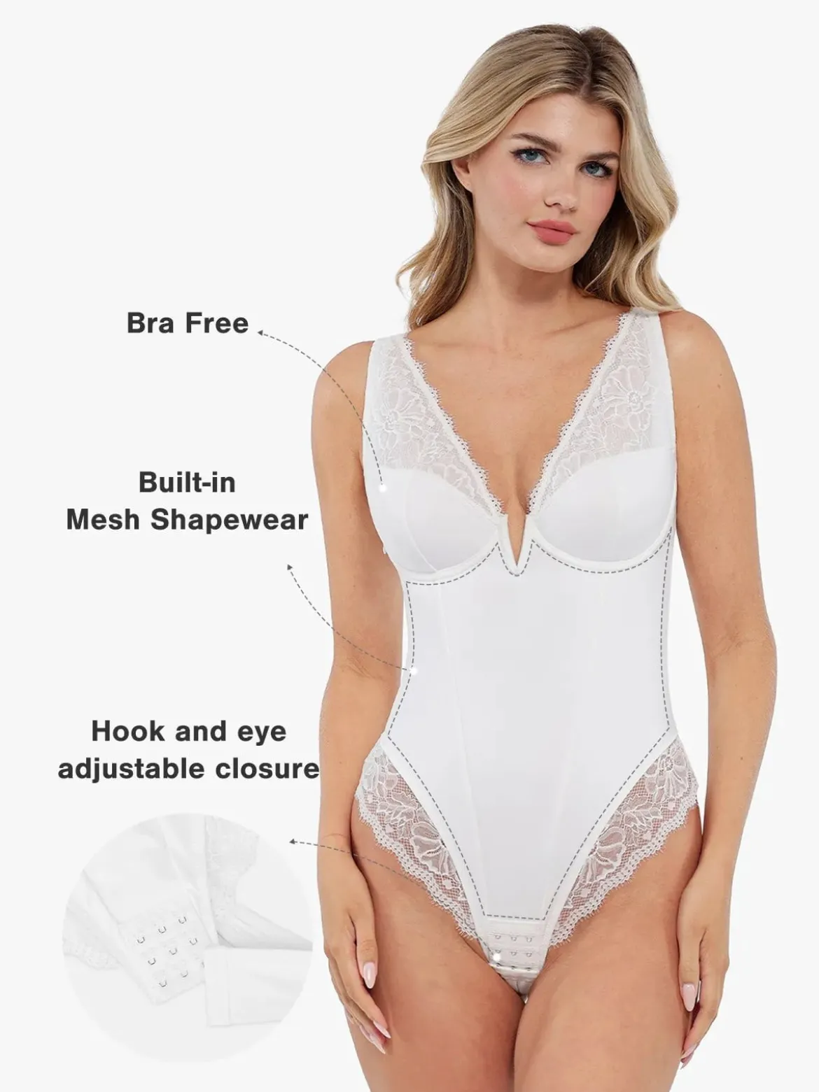 Shapewear Deep V-Neck Sculpting Lace Inset Bodysuit