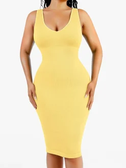 Shapewear Deep V-Neck Tummy Control Midi Dress