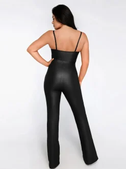 Shapewear Faux Leather Corset Jumpsuit Set