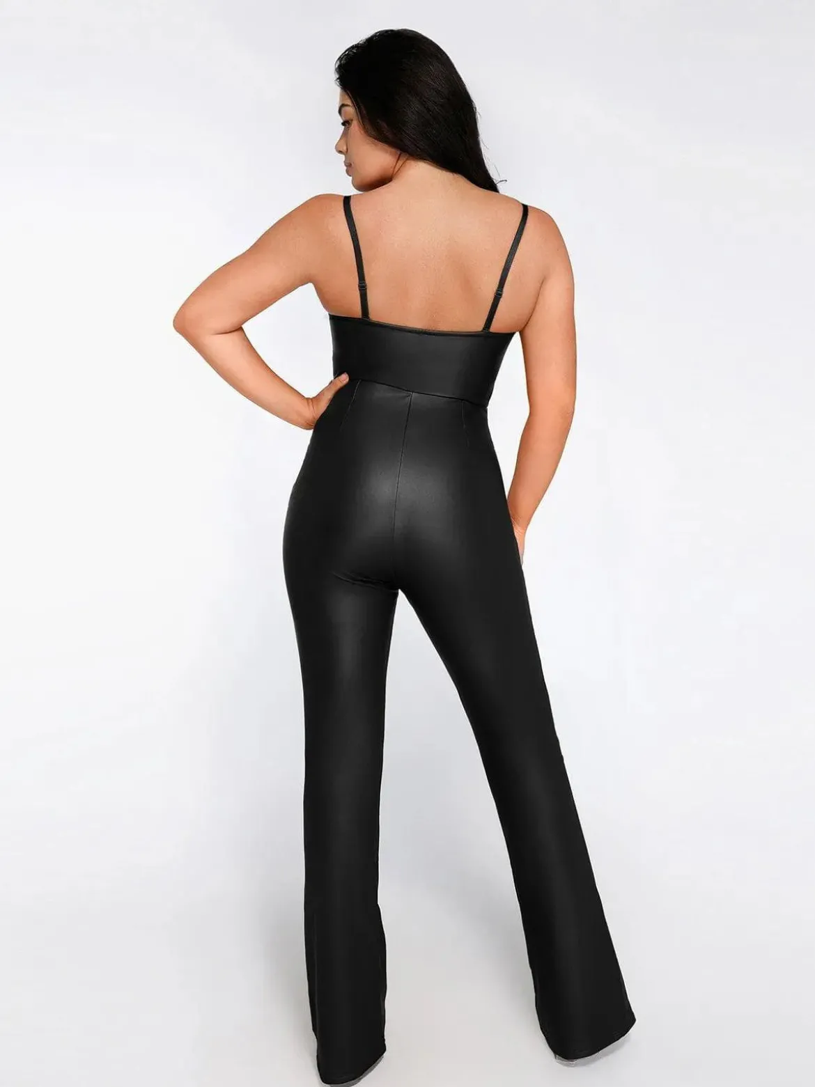 Shapewear Faux Leather Corset Jumpsuit Set