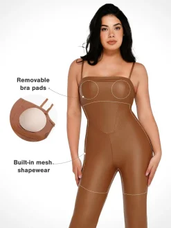 Shapewear Faux Leather Corset Jumpsuit Set
