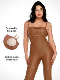 Shapewear Faux Leather Corset Bodice Slimming Jumpsuit