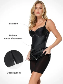 Shapewear Faux Leather Hourglass Corset Midi Dress