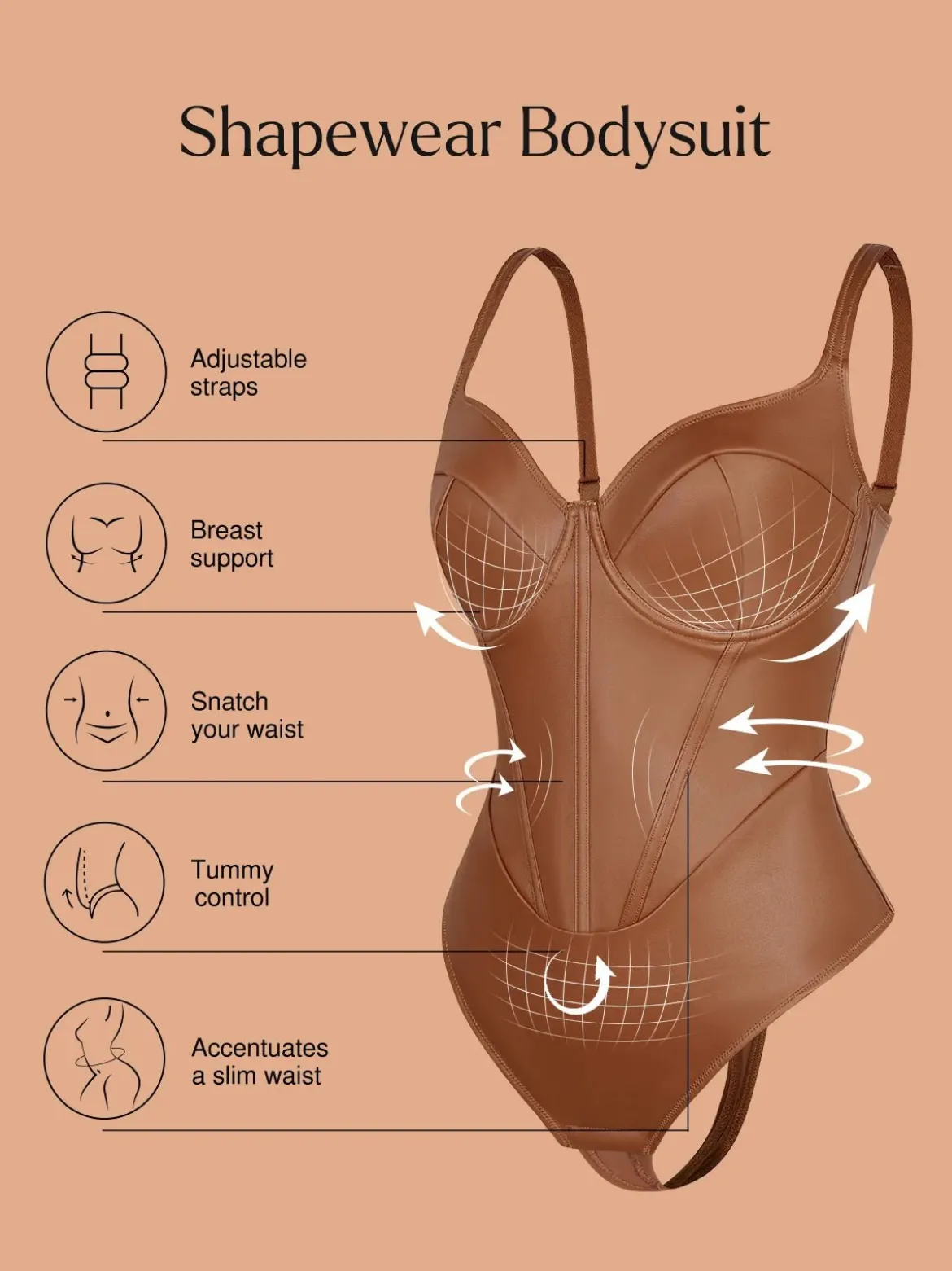 Shapewear Faux Leather Hourglass Corset Bodysuit