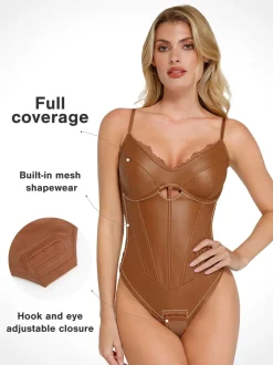 Shapewear Faux Leather Hourglass Cutout Corset Bodysuit