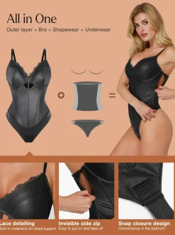 Shapewear Faux Leather Hourglass Cutout Corset Bodysuit