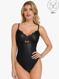 Shapewear Faux Leather Hourglass Cutout Corset Bodysuit Butt Lifting Skirt Set