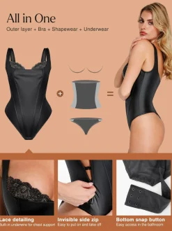 Shapewear Faux Leather Lace Balconette Sculpting Bodysuit