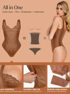 Shapewear Faux Leather Lace Balconette Sculpting Bodysuit