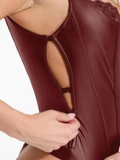 Shapewear Faux Leather Lace Balconette Sculpting Bodysuit