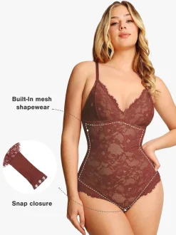 Shapewear Firm Control Smoothing Full Lace Thong Bodysuit