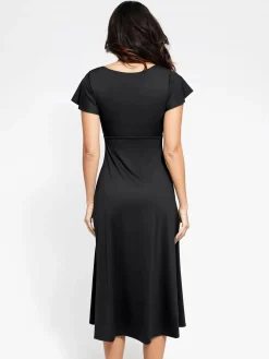 Shapewear Flutter Sleeve Sculpting A-Line Midi Dress