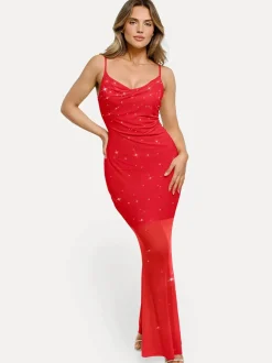 Shapewear Heat-Set Crystal Mesh Slimming Maxi Slip Dress