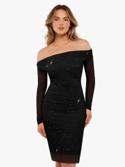 Shapewear Heat-Set Crystal Mesh Long Sleeve Slim Mini Dress