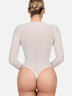 Shapewear Illusion Mesh Long Sleeve Tummy Control Bodysuit