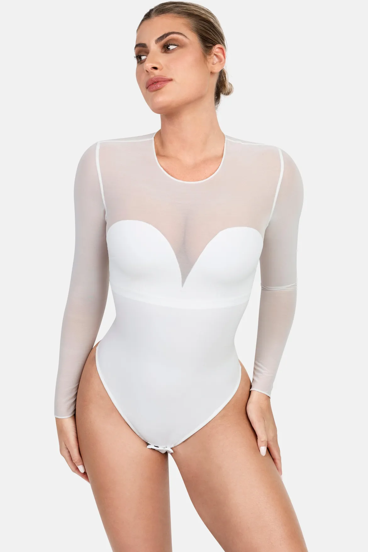 Shapewear Illusion Mesh Long Sleeve Tummy Control Bodysuit