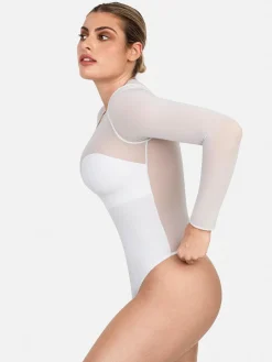 Shapewear Illusion Mesh Long Sleeve Tummy Control Bodysuit