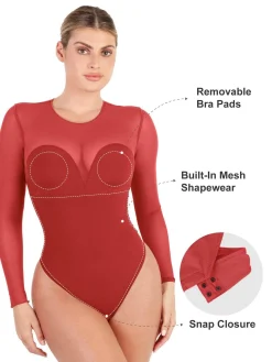Shapewear Illusion Mesh Long Sleeve Tummy Control Bodysuit
