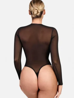 Shapewear Illusion Mesh Long Sleeve Tummy Control Bodysuit