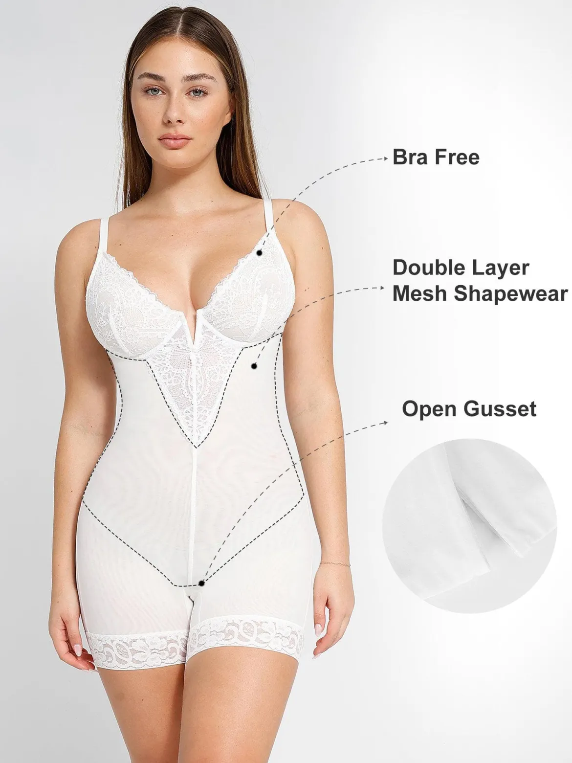 Shapewear Lace Deep-V Neck Bodysuits or Faux Leather Skirts