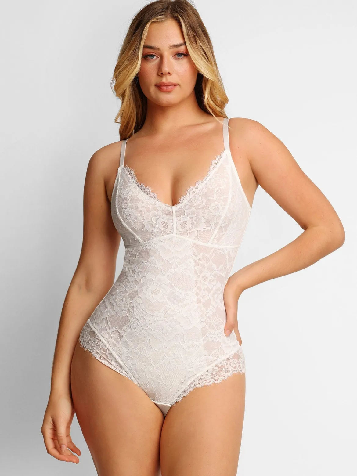 Shapewear Lace Deep-V Neck Bodysuits or Faux Leather Skirts