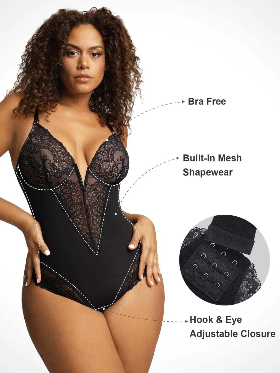 Shapewear Lace Deep-V Neck Bodysuits or Faux Leather Skirts