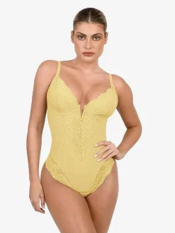 Shapewear Lace Deep V-Neck Sculpting Thong Bodysuit