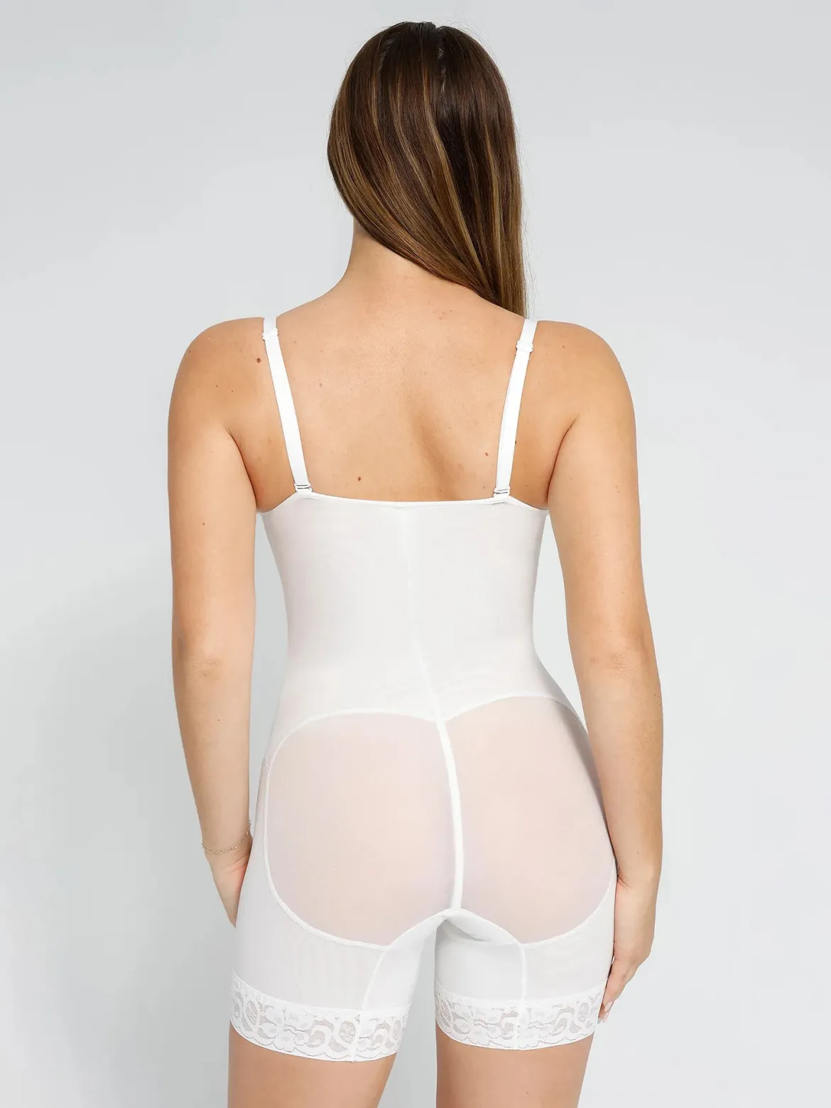 Shapewear Lace Deep V-Neck Sculpting Mid-Thigh Bodysuit