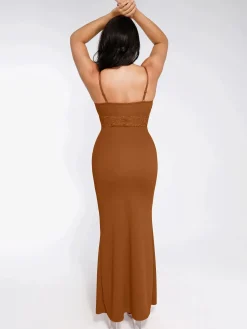 Shapewear Lace Inset Sculpting Mermaid Maxi Slip Dress