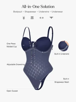 Shapewear Lace-Up Corset Bodysuit with Removable Straps