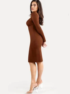 Shapewear Long Sleeve Boat Neck Sculpting Midi Dress