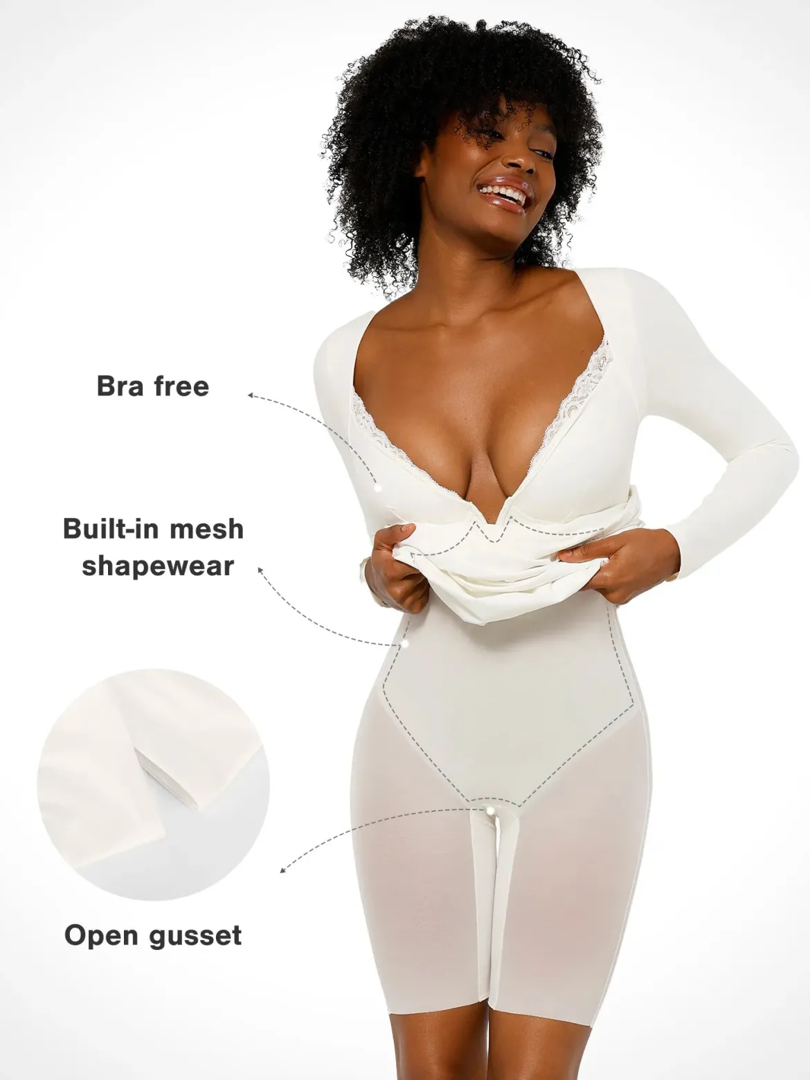 Shapewear Long Sleeve Lace Trim Sculpting Mermaid Maxi Dress