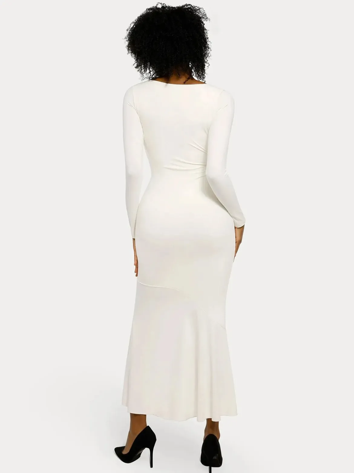 Shapewear Long Sleeve Lace Trim Sculpting Mermaid Maxi Dress