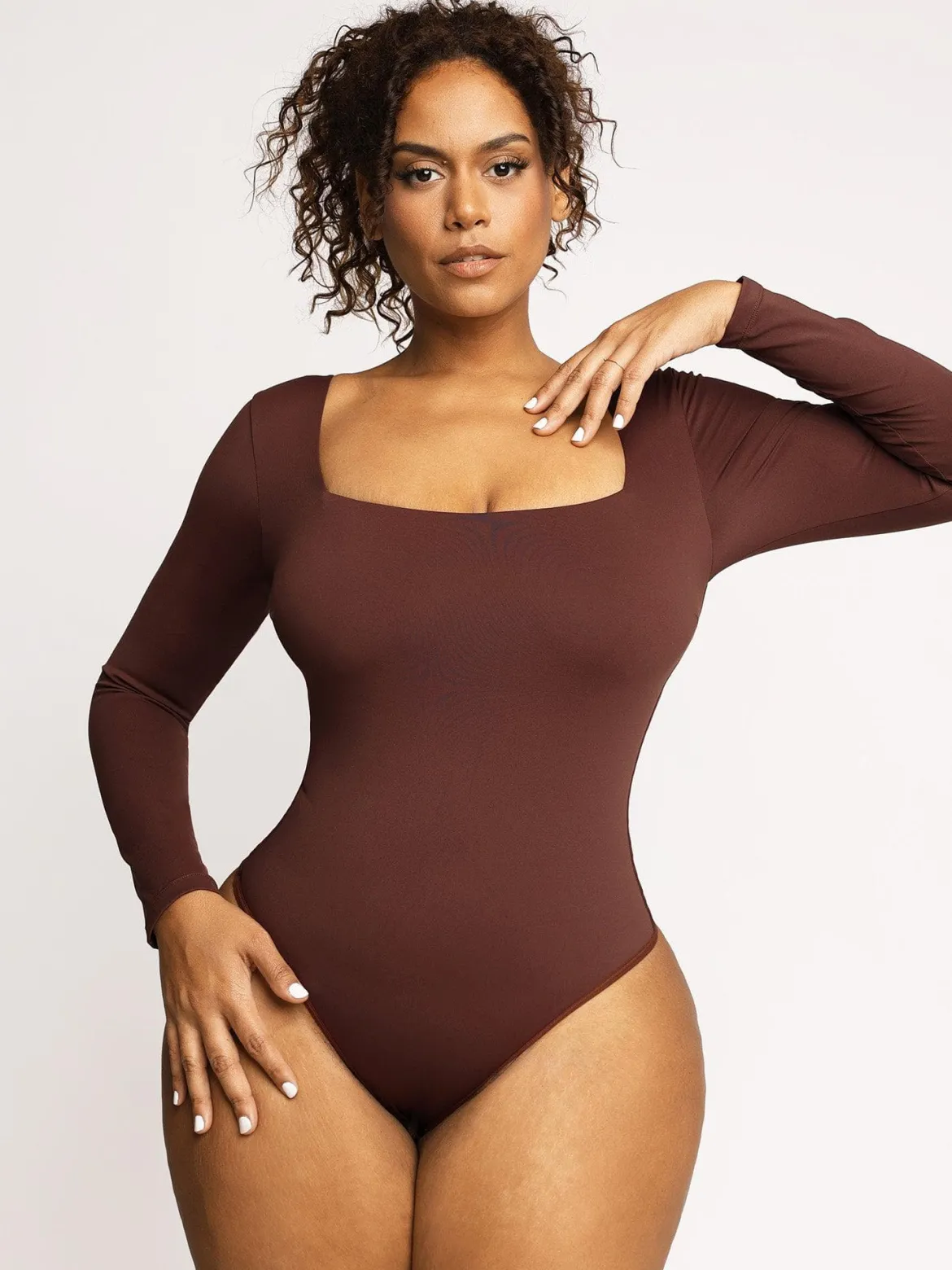 Shapewear Long Sleeve Sculpting Bodysuit Leather Midi Skirt Set