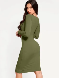 Shapewear Long Sleeve Square Neck Modal Slimming Midi Dress