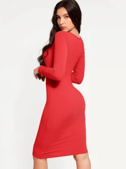 Shapewear Long Sleeve Square Neck Modal Slimming Midi Dress