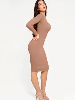 Shapewear Long Sleeve Square Neck Modal Slimming Midi Dress