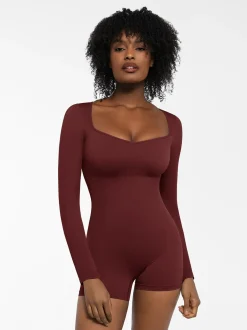Shapewear Long Sleeve Sweetheart Neck Tummy Control Romper