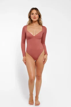Shapewear Long Sleeve Tummy Control V Neck Bodysuit
