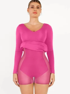Shapewear Long Sleeve V-Neck Low Back Slimming Maxi Dress