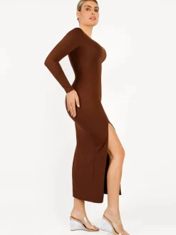 Shapewear Long Sleeve V-Neck Low Back Slimming Maxi Dress