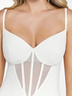 Shapewear Mesh Corset Panel Built-In Sculpting Midi Dress