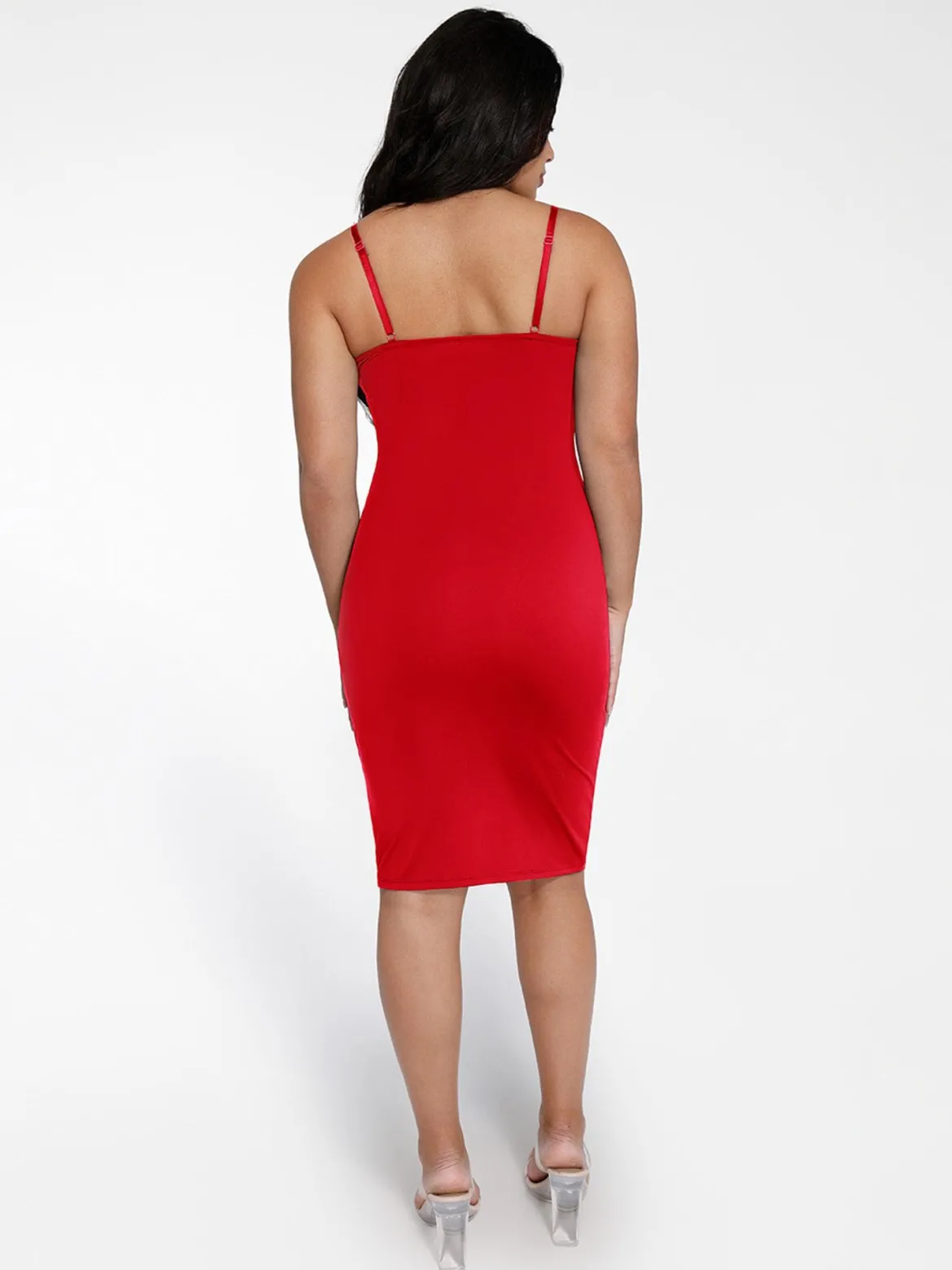 Shapewear Mesh Corset Panel Built-In Sculpting Midi Dress