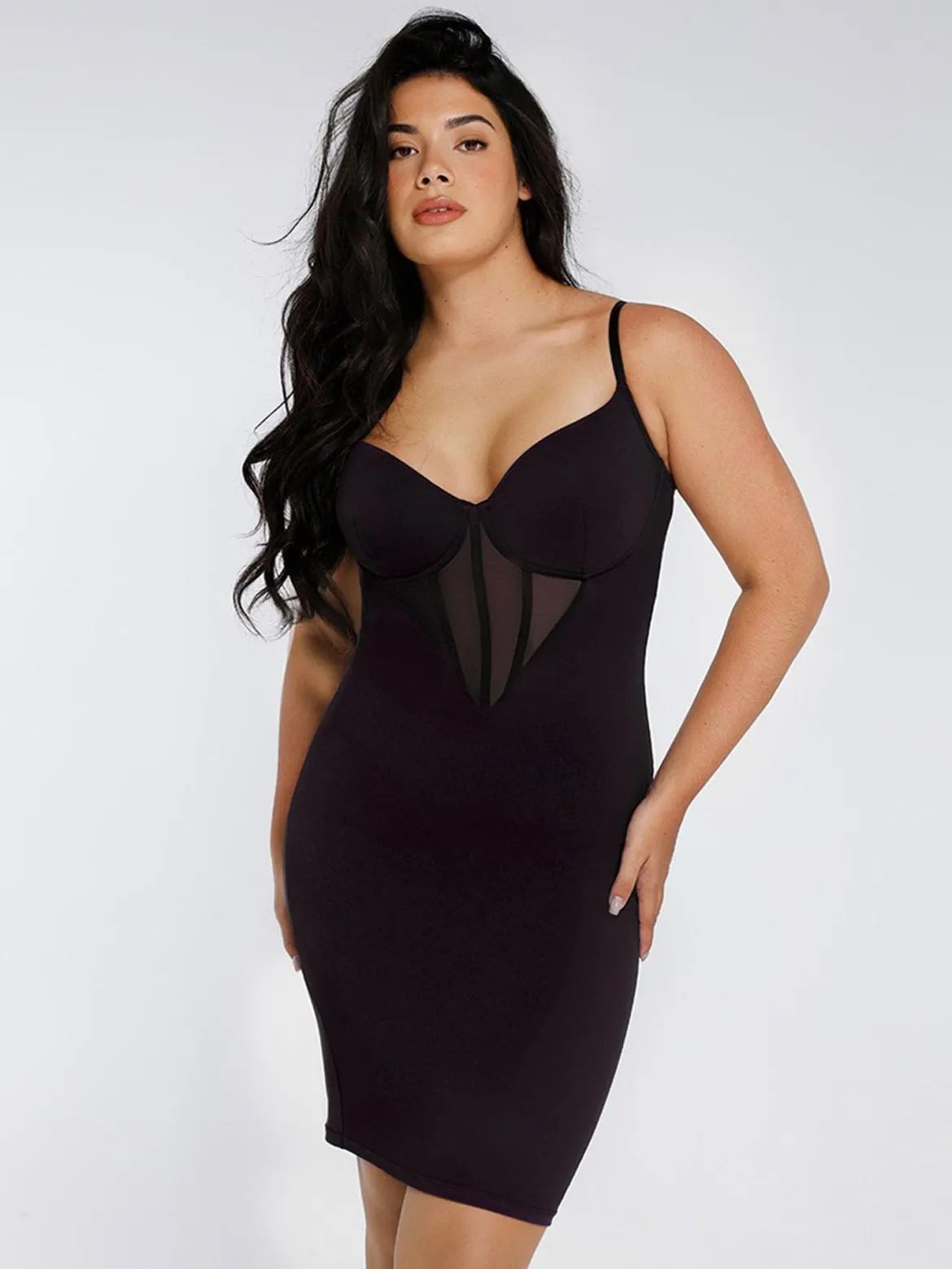 Shapewear Mesh Corset Panel Built-In Sculpting Midi Dress