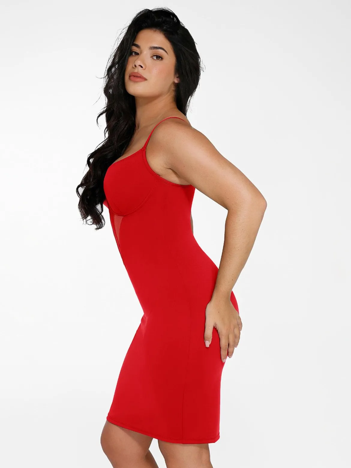 Shapewear Mesh Corset Panel Built-In Sculpting Midi Dress