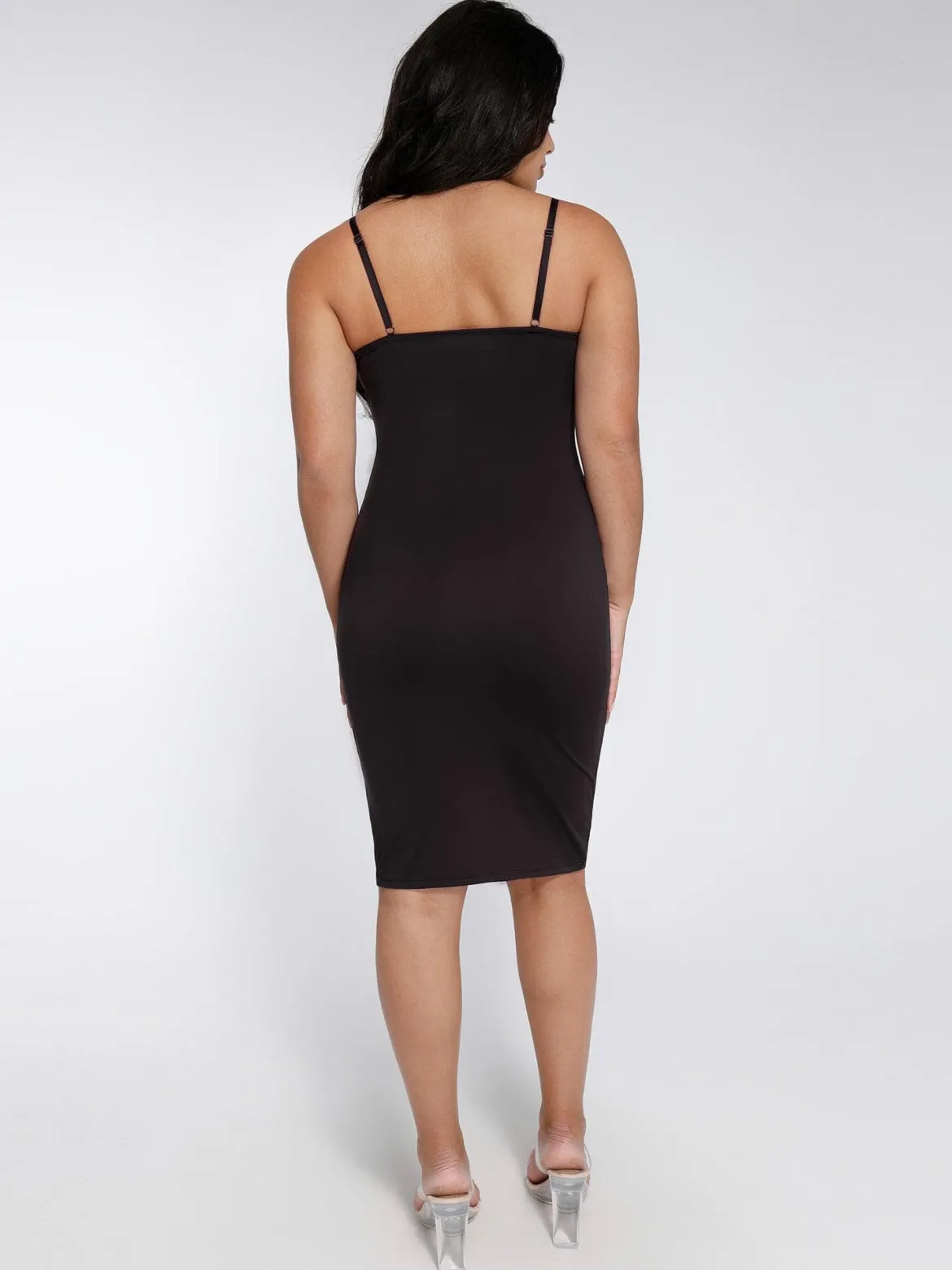 Shapewear Mesh Corset Panel Built-In Sculpting Midi Dress